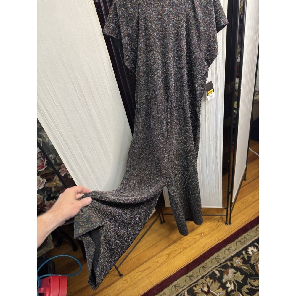 Nine West Women's L Sparkle Metallic Wide Leg Jumpsuit Flutter Sleeve - Picture 3 of 12